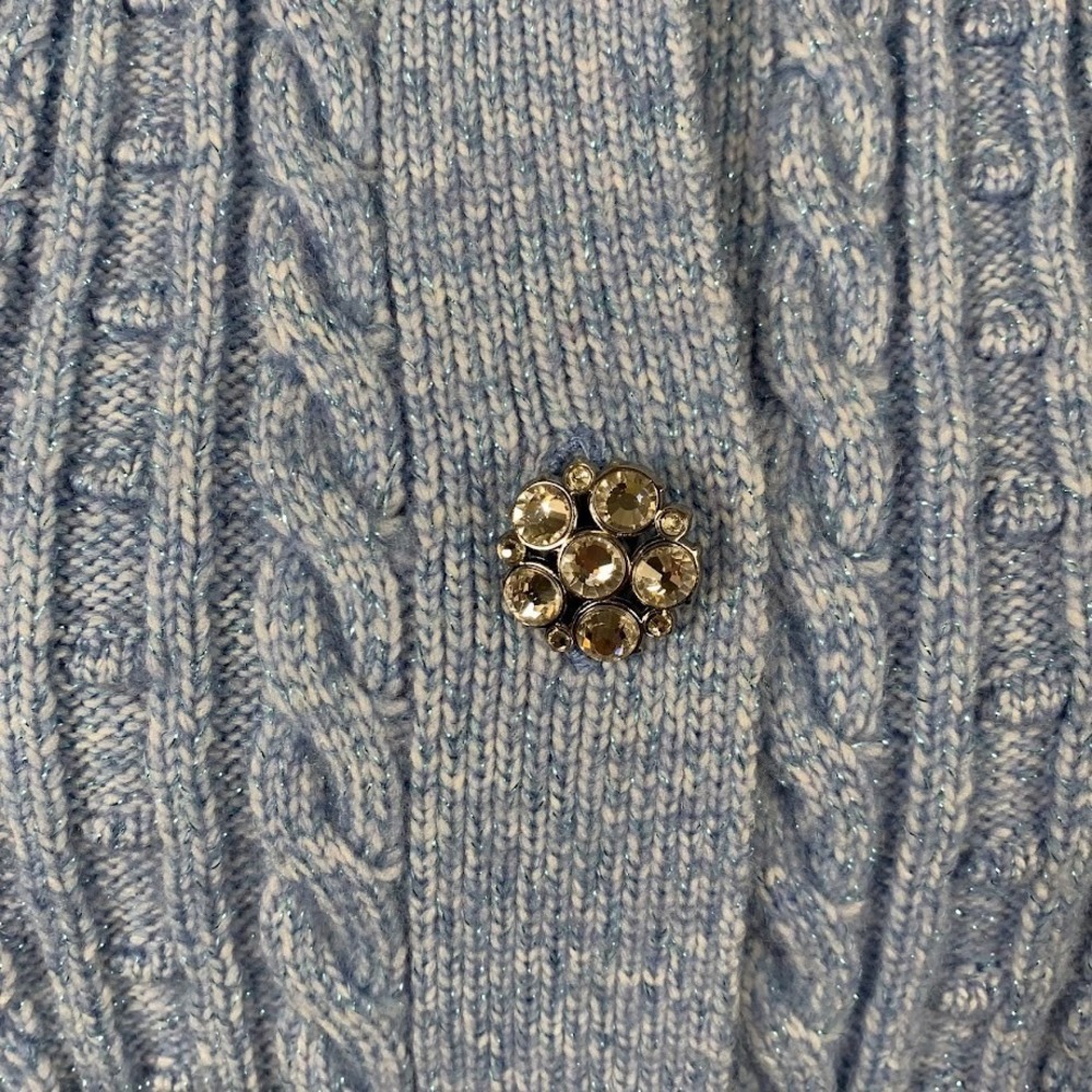 Talbots‎ Blue Crystal Beaded Crewneck Cardigan Knit Preppy Chic Women's L - Picture 2 of 8